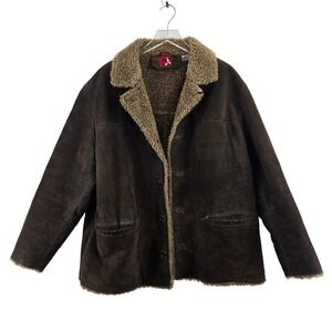 Marlboro Gear VTG Genuine Suede Sherpa Lined Mens Winter Jacket Brown Size L